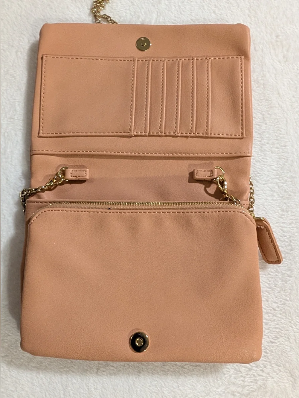Fabulous Soft Faux Leather Crossbody Bag, Gold Shimmer & Chain, Light  Pink - Picture 3 of 10
